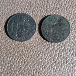 Lot de pièces de 25 centimes de francs patey ,2eme type