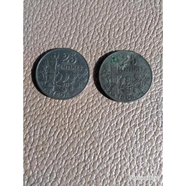 Lot de pices de 25 centimes de francs patey ,2eme type