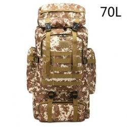 Sac à Dos Tactique 70L Sac Militaire Multifonctionnel Tissu Oxford Randonnée Plein Air Chasse Jaune