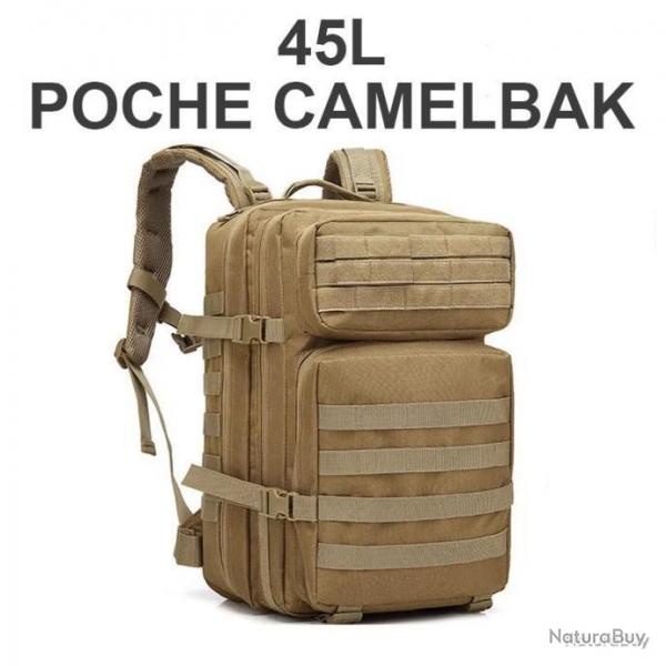 SAC  DOS TACTIQUE BEIGE POCHE POUR PLAQUE BALISTIQUE/GOURDE CAMELBAK 45L - LIVRAISON GRATUITE