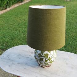 Ancienne grande Lampe vintage de forme boule en céramique émaillé peinte verte - FRANCE (Vers 1960)