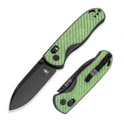 Couteau Kizer Drop Bear Green Manche FCarbone Lame Acier Nitro-V Clutch Lock Clip KIV3619A4