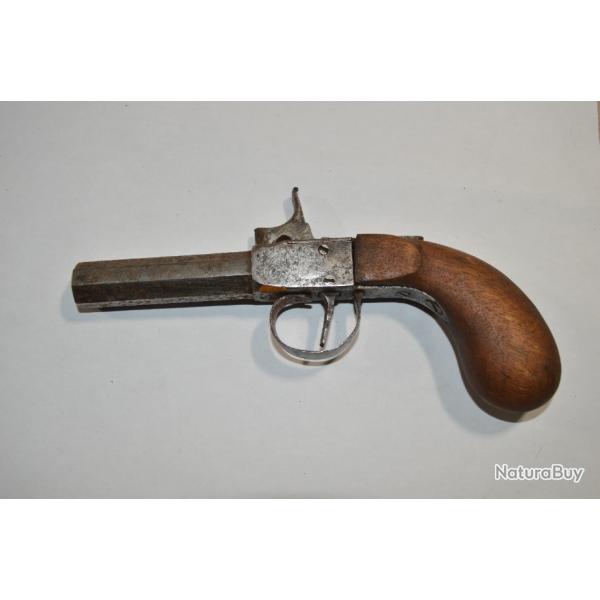 Ancien petit revolver  belge ? /  pistolet de poche   poudre noir  restaurer ( 18)