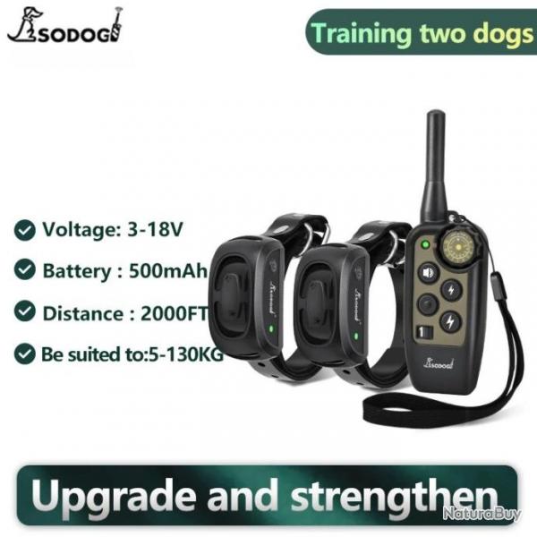 2 Colliers de Dressage pour Chien Rechargeable tanche Toutes les Tailles 800m Noir