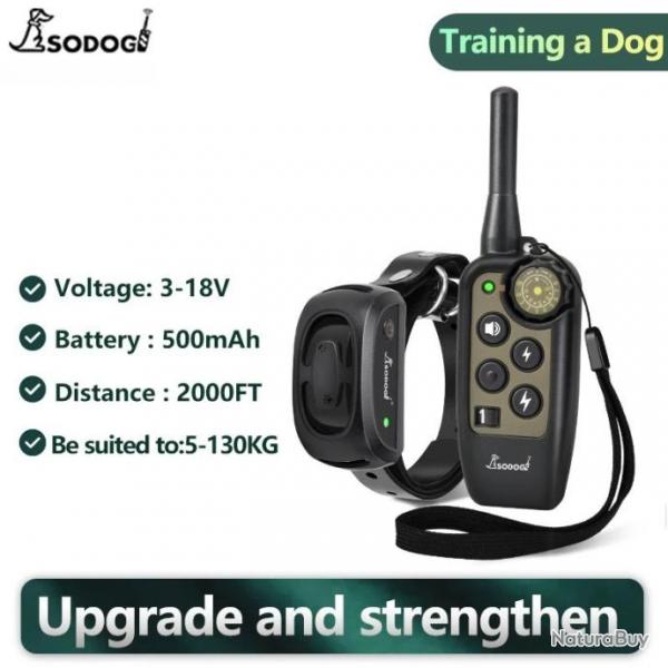 Collier de Dressage pour Chien Rechargeable tanche Toutes les Tailles 800m Noir