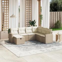 Salon de jardin avec coussins 7 pcs beige résine tressée