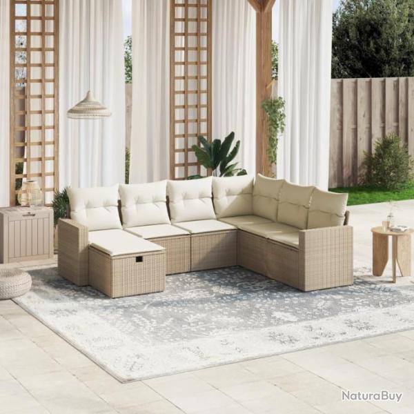 Salon de jardin avec coussins 7 pcs beige rsine tresse