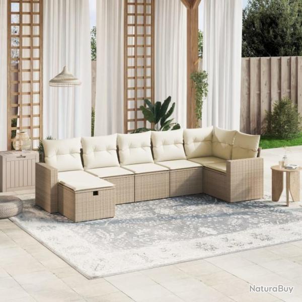 Salon de jardin avec coussins 7 pcs beige rsine tresse