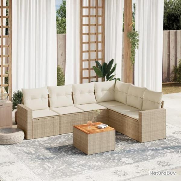 Salon de jardin avec coussins 7 pcs beige rsine tresse