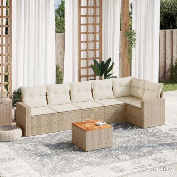 Salon de jardin avec coussins 7 pcs beige rsine tresse