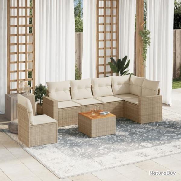 Salon de jardin avec coussins 7 pcs beige rsine tresse