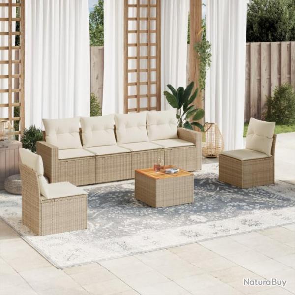 Salon de jardin avec coussins 7 pcs beige rsine tresse