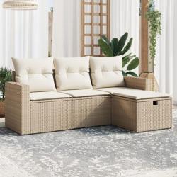 Salon de jardin avec coussins 4 pcs beige résine tressée