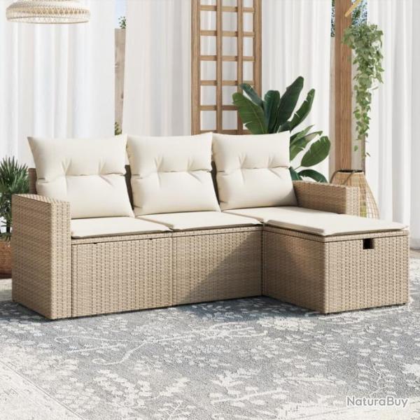 Salon de jardin avec coussins 4 pcs beige rsine tresse