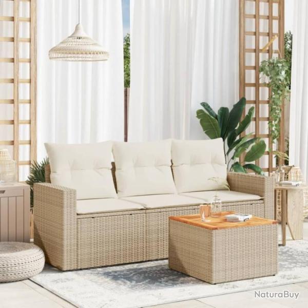 Salon de jardin avec coussins 4 pcs beige rsine tresse