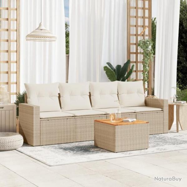 Salon de jardin avec coussins 5 pcs beige rsine tresse