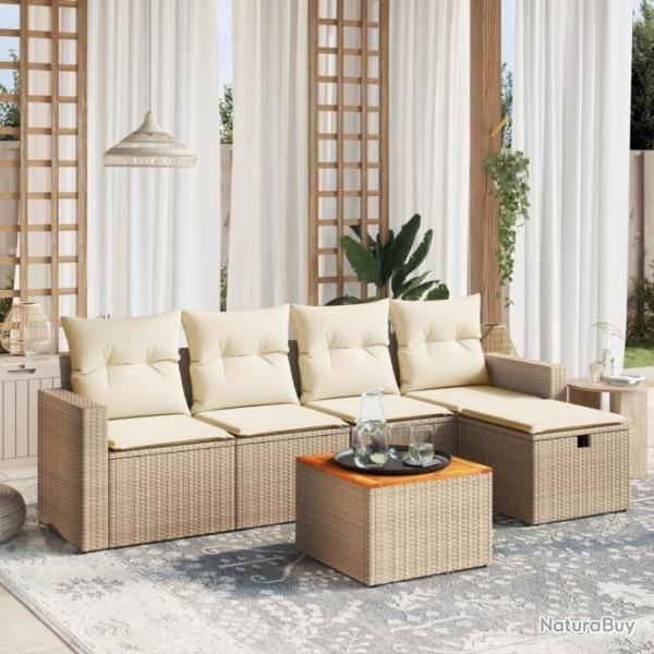 Salon de jardin avec coussins 6 pcs beige rsine tresse