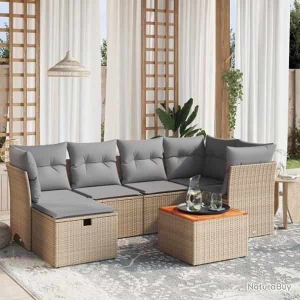 Salon de jardin avec coussins 7pcs mlange beige rsine tresse