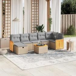 Salon de jardin avec coussins 8pcs mélange beige résine tressée