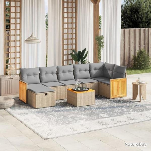 Salon de jardin avec coussins 8pcs mlange beige rsine tresse