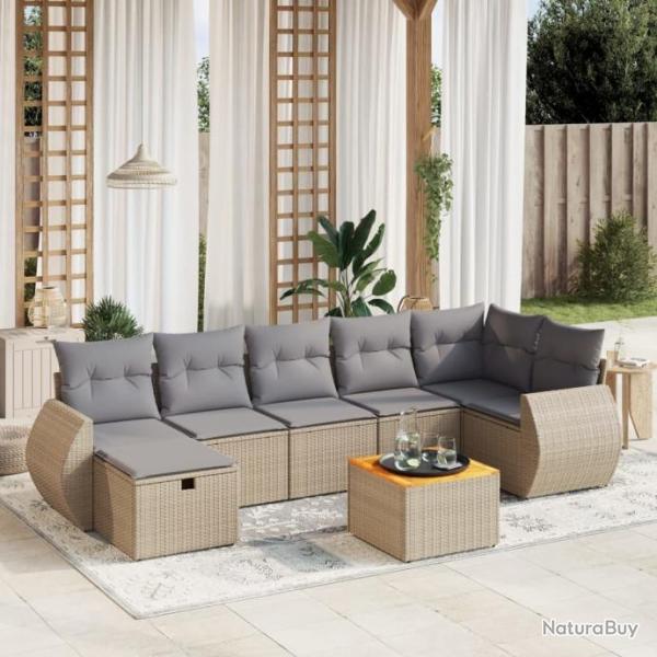 Salon de jardin avec coussins 8pcs mlange beige rsine tresse