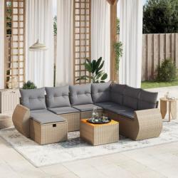 Salon de jardin avec coussins 8pcs mélange beige résine tressée