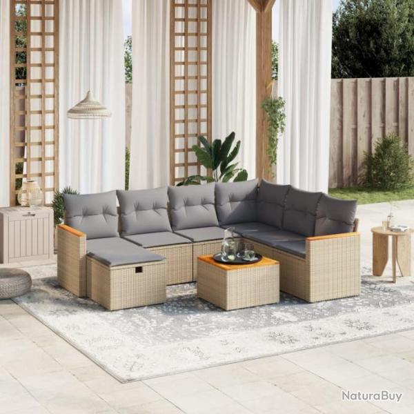 Salon de jardin avec coussins 8pcs mlange beige rsine tresse