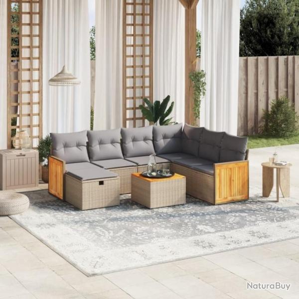 Salon de jardin avec coussins 8pcs mlange beige rsine tresse