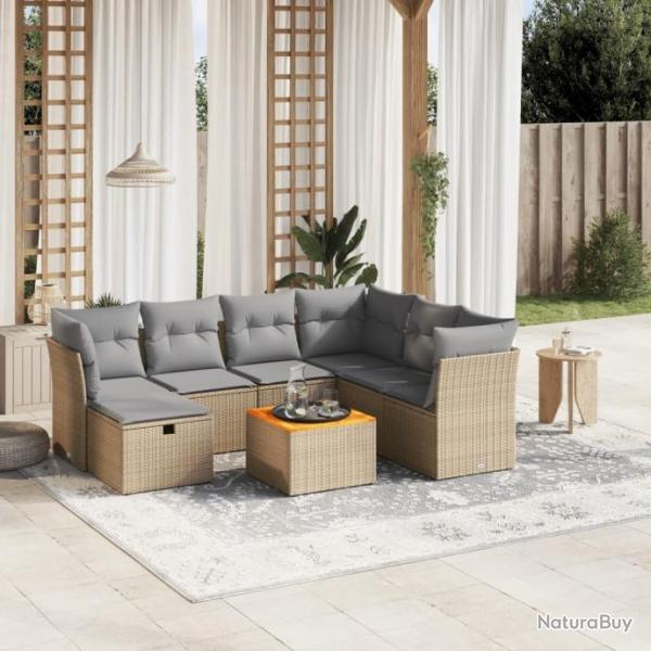 Salon de jardin avec coussins 8pcs mlange beige rsine tresse