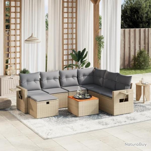 Salon de jardin avec coussins 8pcs mlange beige rsine tresse