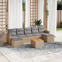 Salon de jardin avec coussins 8pcs mélange beige résine tressée