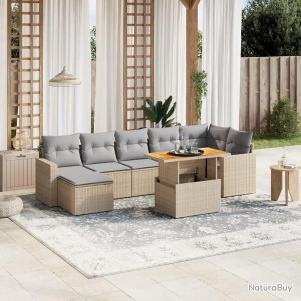 Salon de jardin avec coussins 8pcs mlange beige rsine tresse