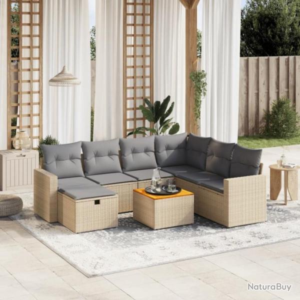 Salon de jardin avec coussins 8pcs mlange beige rsine tresse