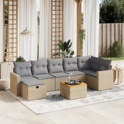 Salon de jardin avec coussins 8pcs mélange beige résine tressée