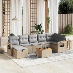 Salon de jardin avec coussins 8pcs mélange beige résine tressée