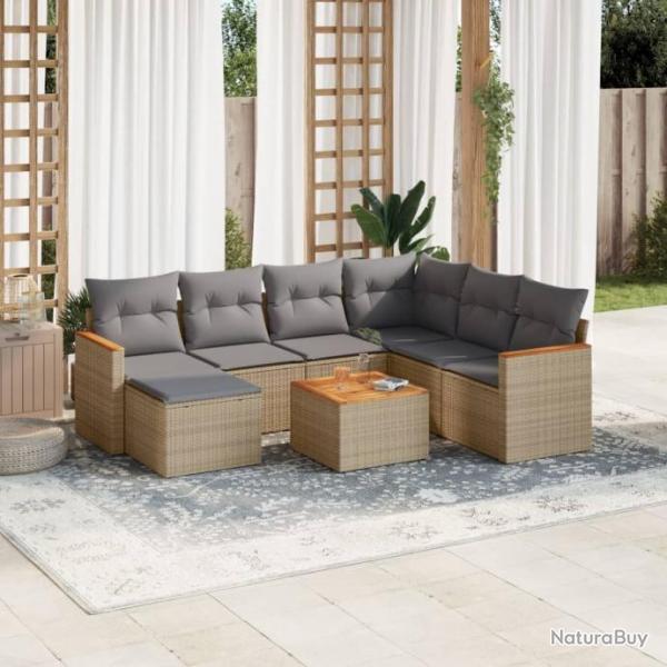 Salon de jardin avec coussins 8pcs mlange beige rsine tresse