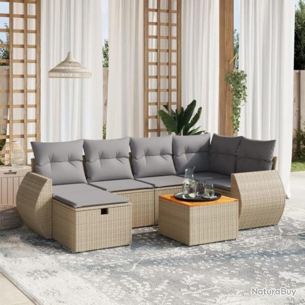 Salon de jardin avec coussins 7pcs mlange beige rsine tresse