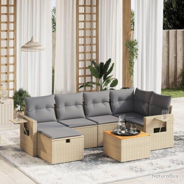 Salon de jardin avec coussins 7pcs mlange beige rsine tresse