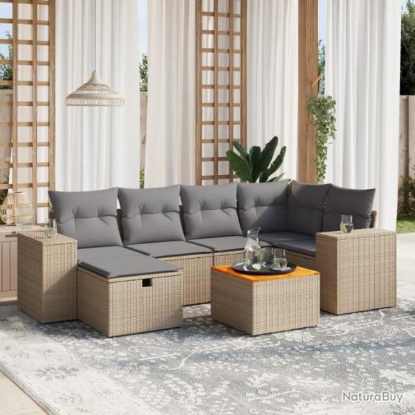 Salon de jardin avec coussins 7pcs mlange beige rsine tresse