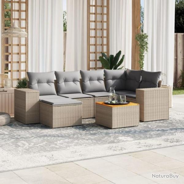 Salon de jardin avec coussins 7 pcs beige rsine tresse