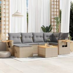 Salon de jardin avec coussins 7 pcs beige résine tressée