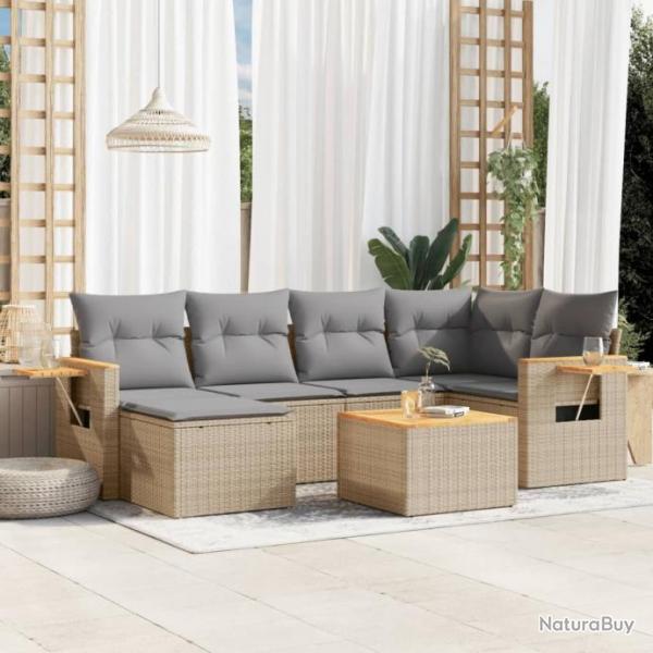 Salon de jardin avec coussins 7 pcs beige rsine tresse