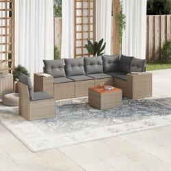 Salon de jardin avec coussins 7 pcs beige résine tressée