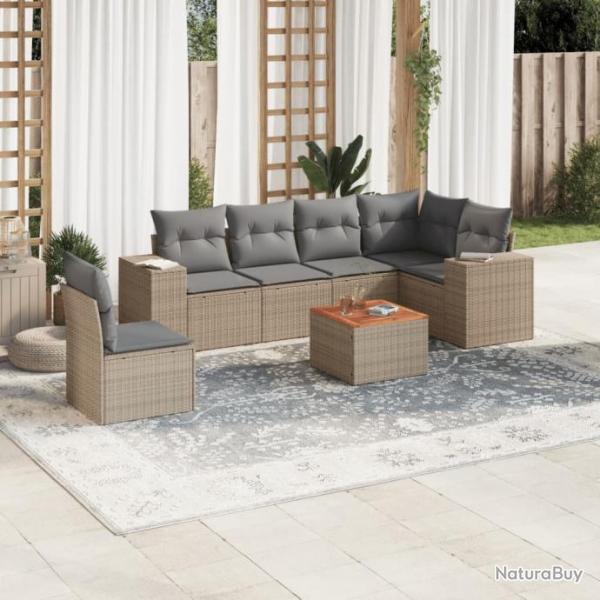 Salon de jardin avec coussins 7 pcs beige rsine tresse