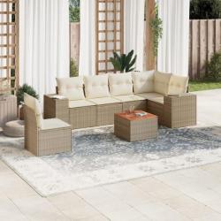 Salon de jardin avec coussins 7 pcs beige résine tressée