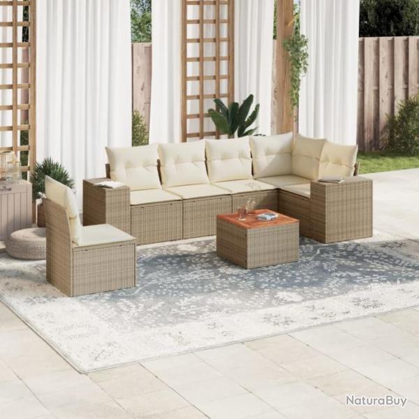 Salon de jardin avec coussins 7 pcs beige rsine tresse