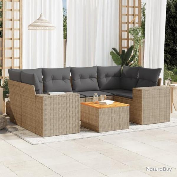 Salon de jardin avec coussins 7 pcs beige rsine tresse