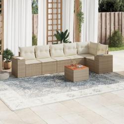 Salon de jardin avec coussins 7 pcs beige résine tressée