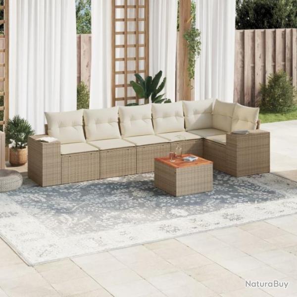 Salon de jardin avec coussins 7 pcs beige rsine tresse