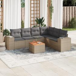 Salon de jardin avec coussins 7 pcs beige résine tressée